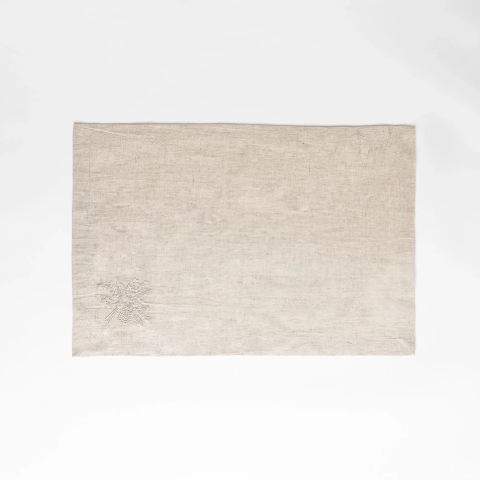 Julien Pamuk Keten Çiçek Nakışlı Amerikan Servis Ekru - Qua Home