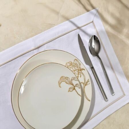 Lucca Pamuk Keten Biyeli Amerikan Servis Beyaz - Qua Home