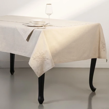 Julien Pamuk Keten Çiçek Nakışlı Masa Örtüsü Ekru 