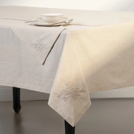 Julien Pamuk Keten Çiçek Nakışlı Masa Örtüsü Ekru - 2