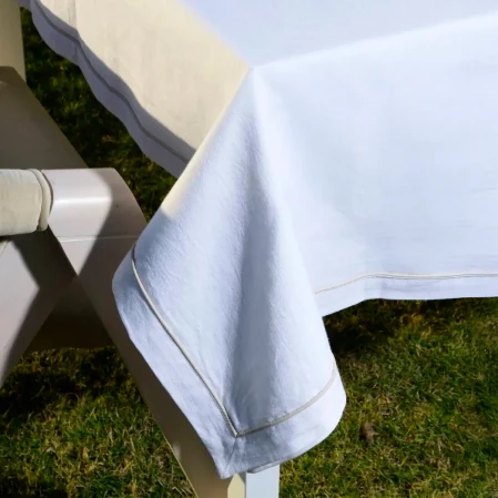 Lucca Pamuk Keten Biyeli Masa Örtüsü Beyaz 