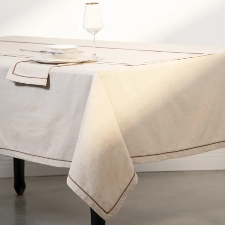 Lucca Pamuk Keten Biyeli Masa Örtüsü Ekru 