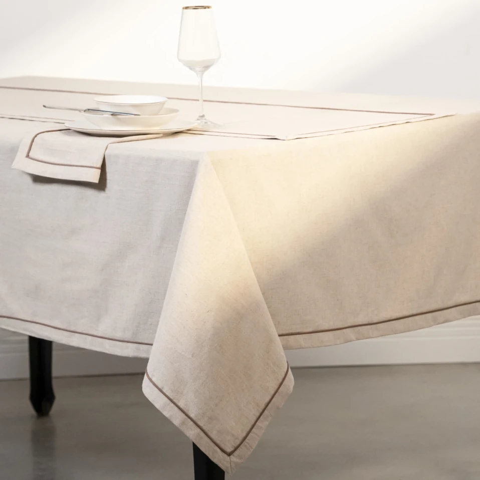 Lucca Pamuk Keten Biyeli Masa Örtüsü Ekru - 1