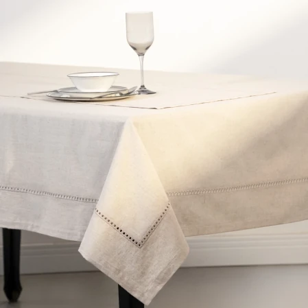 Natura Pamuk Keten Ajur Detaylı Masa Örtüsü Ekru - 3