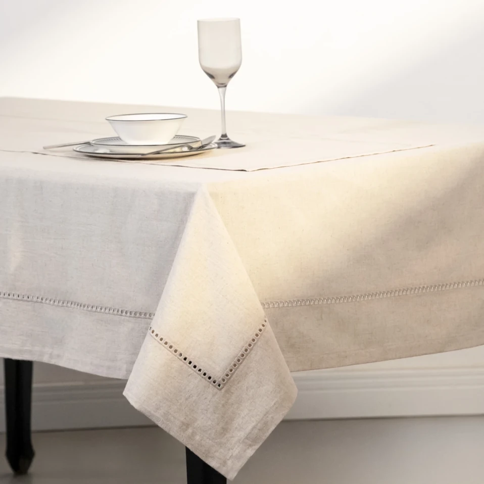 Natura Pamuk Keten Ajur Detaylı Masa Örtüsü Ekru - 3