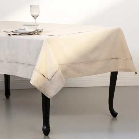 Natura Pamuk Keten Ajur Detaylı Masa Örtüsü Ekru 