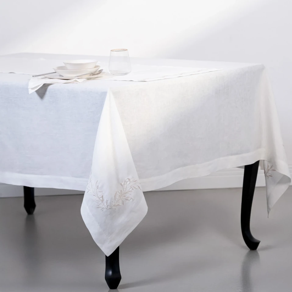 Petite %100 Keten Beyaz Masa Örtüsü - Qua Home