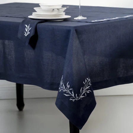 Petite %100 Keten Lacivert Masa Örtüsü - 2