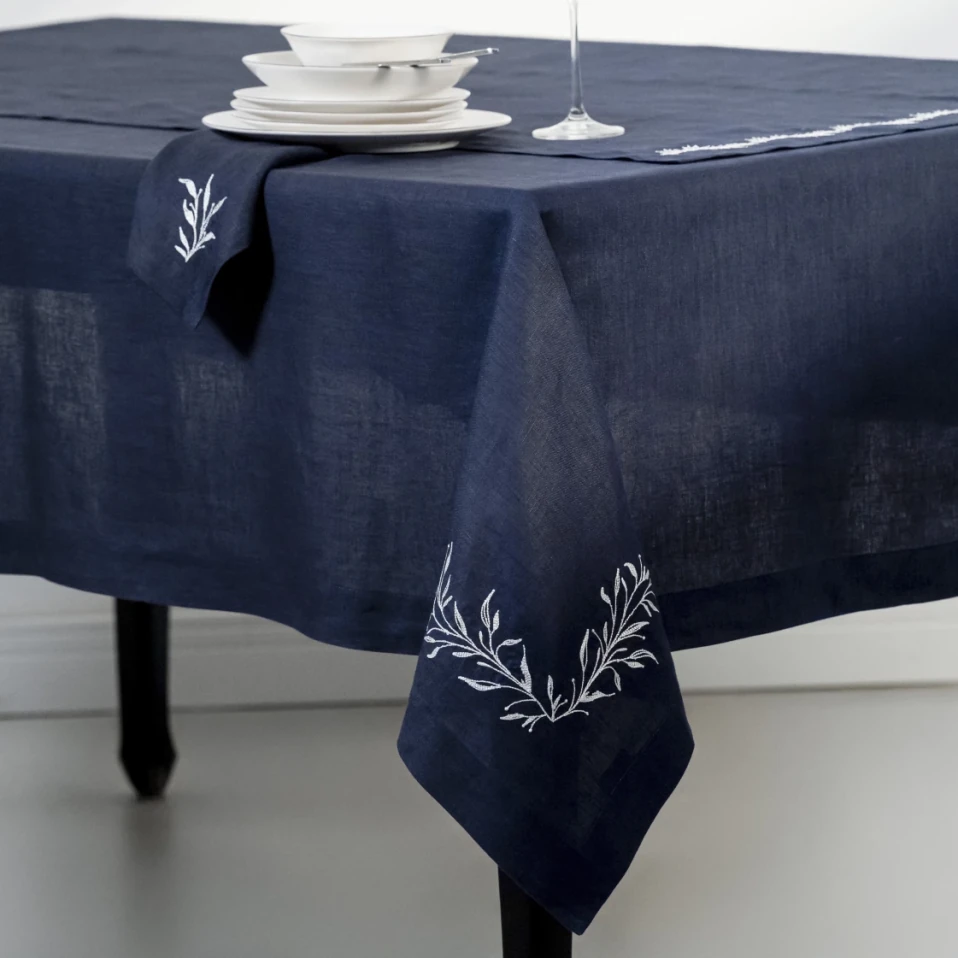 Petite %100 Keten Lacivert Masa Örtüsü - 2