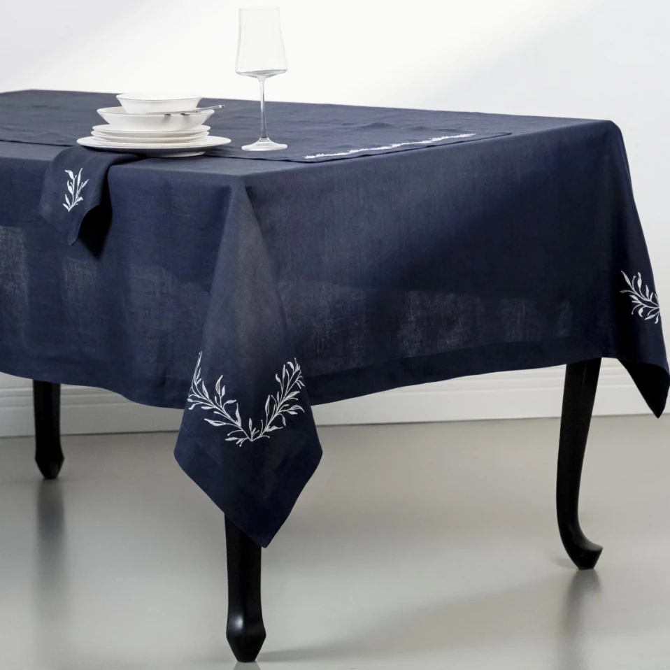 Petite %100 Keten Lacivert Masa Örtüsü - 1