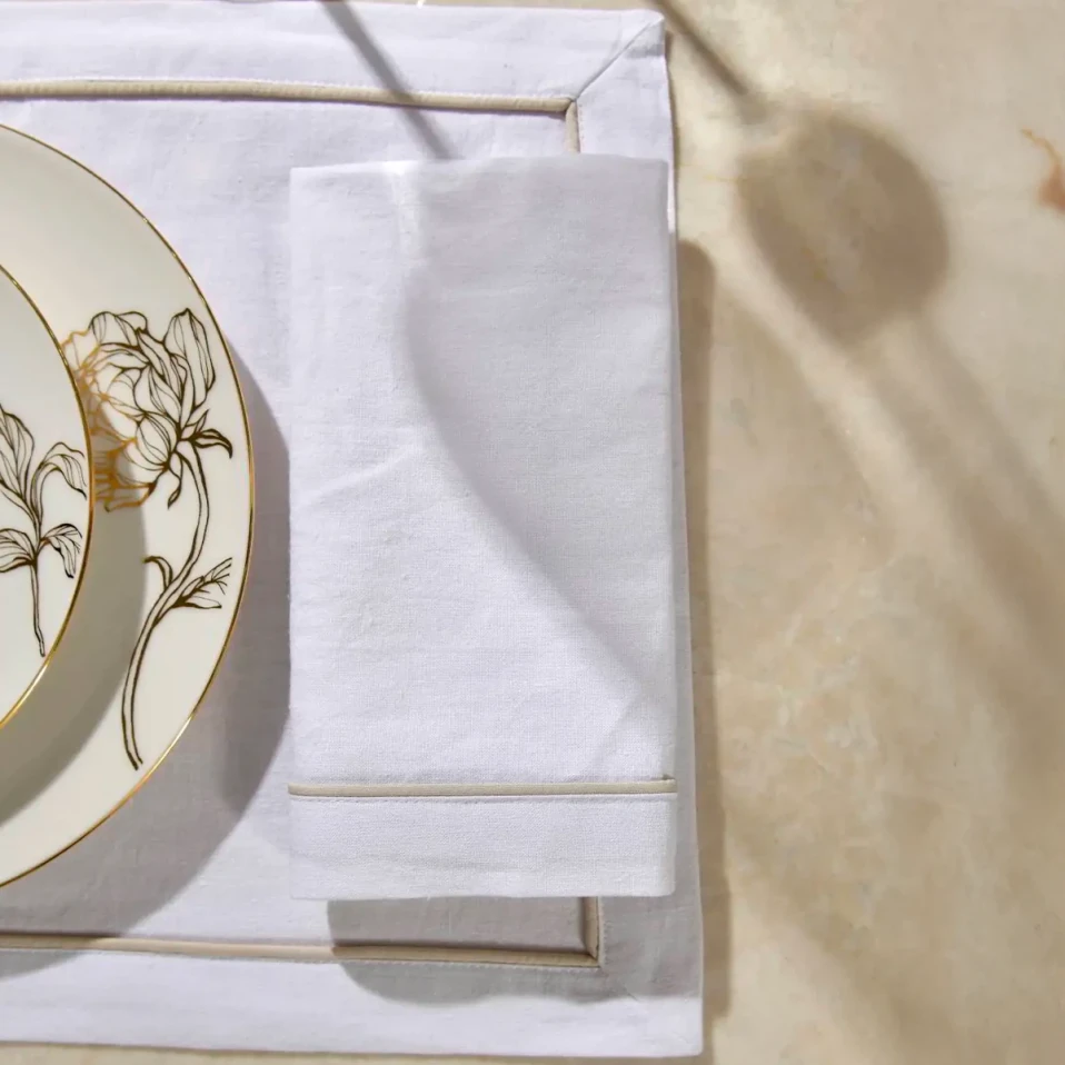 Lucca 2'li Pamuk Keten Biyeli Peçete Beyaz - Qua Home