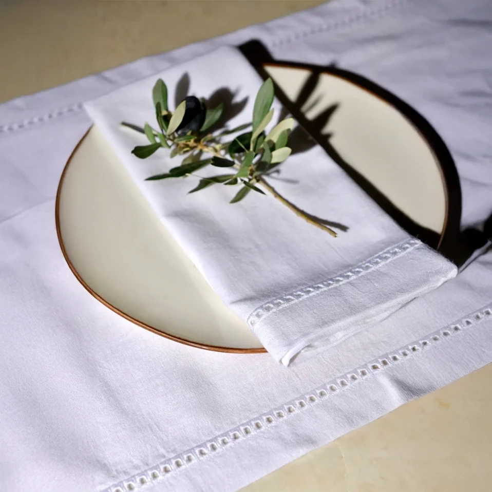 Natura 2'li Pamuk Keten Ajur Detaylı Peçete Beyaz - 1