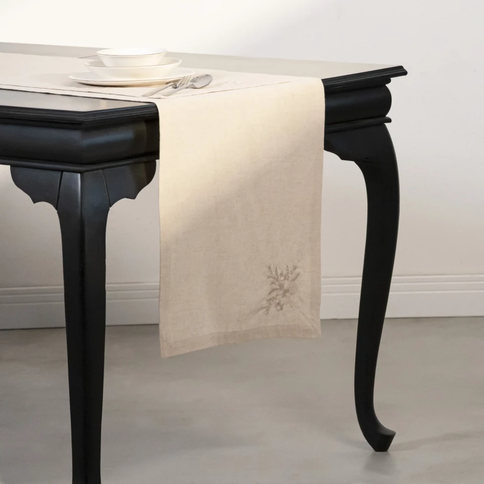 Julien Pamuk Keten Çiçek Nakışlı Runner Ekru - 1