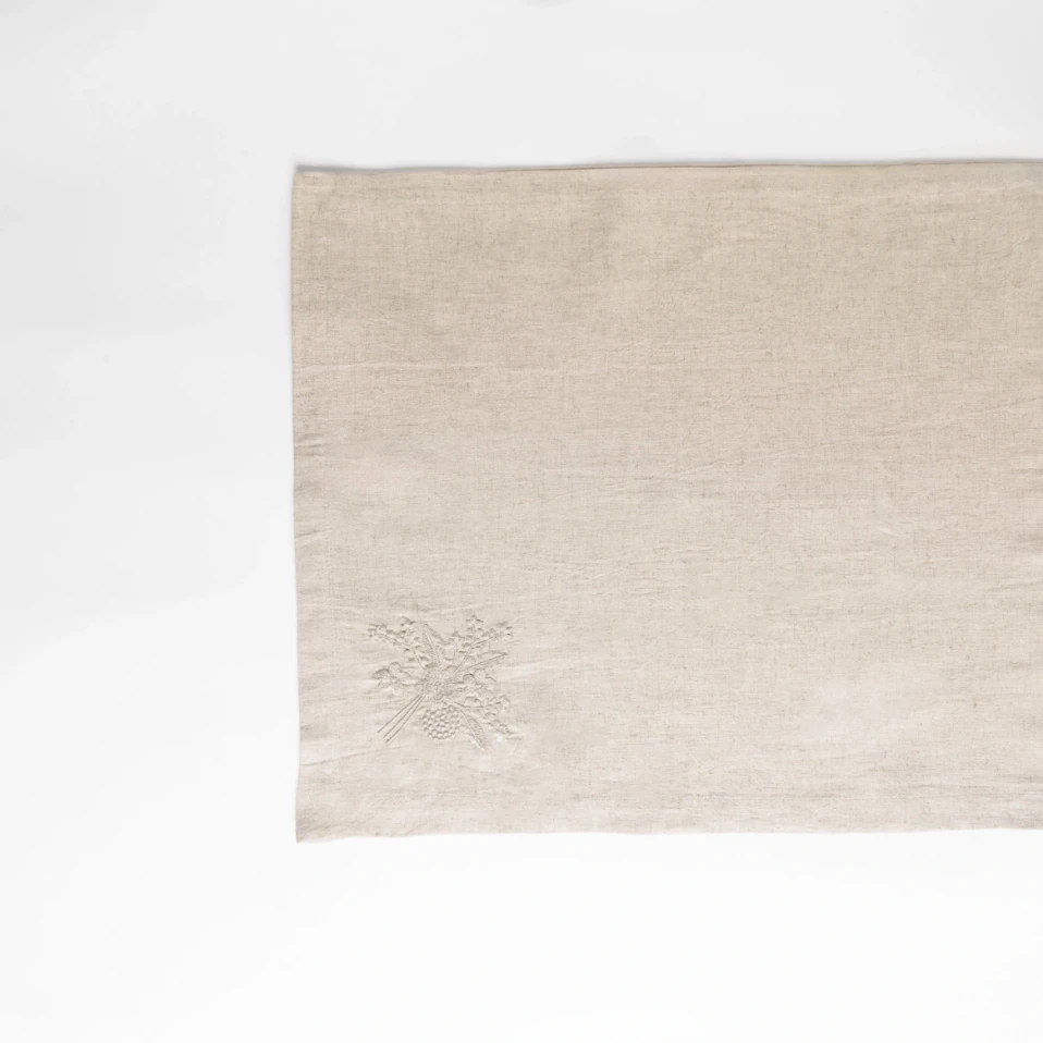 Julien Pamuk Keten Çiçek Nakışlı Runner Ekru - 2