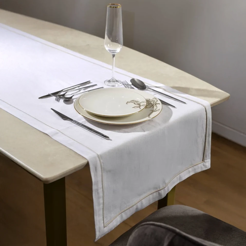 Lucca Pamuk Keten Biyeli Runner Beyaz - 1