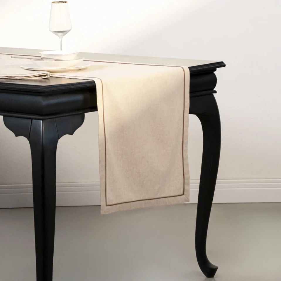 Lucca Pamuk Keten Biyeli Runner Ekru - 1