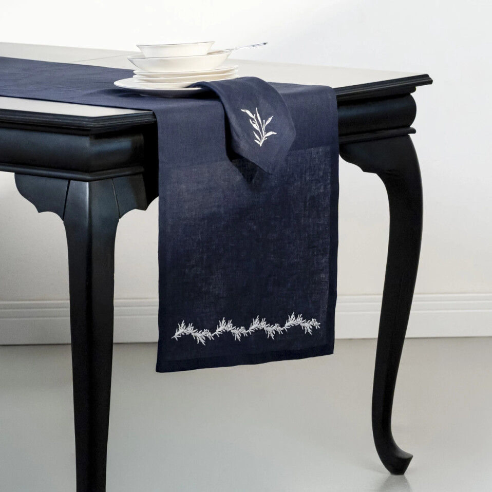 Petite % 100 Keten Lacivert Runner 45x150 cm - Qua Home