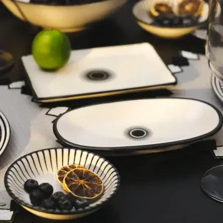 Aspen Siyah Çizgili Kayık Tabak 25x14 cm - 4