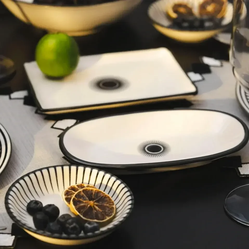 Aspen Siyah Çizgili Kayık Tabak 25x14 cm - 4