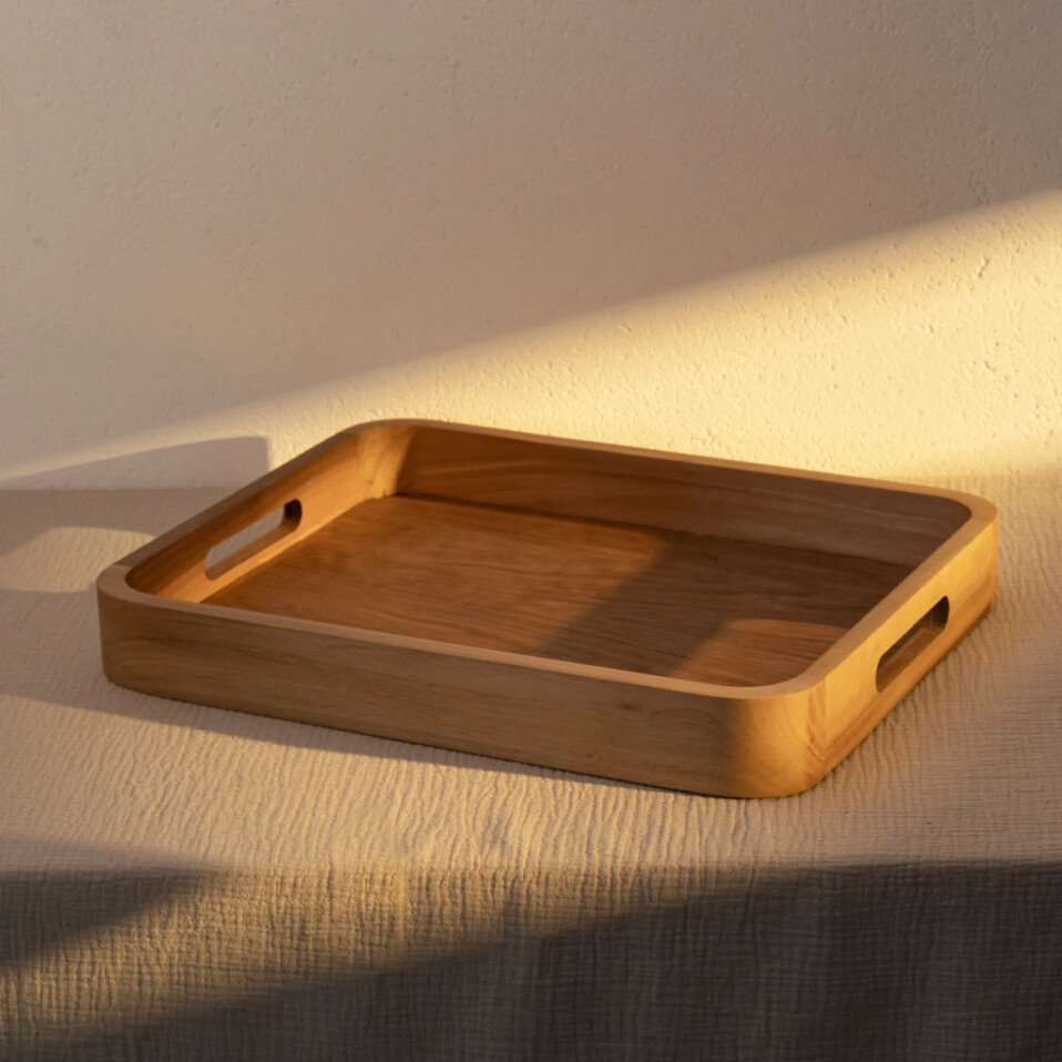 Linn Ceviz Ahşap Tepsi 36x36x6 cm - Qua Home