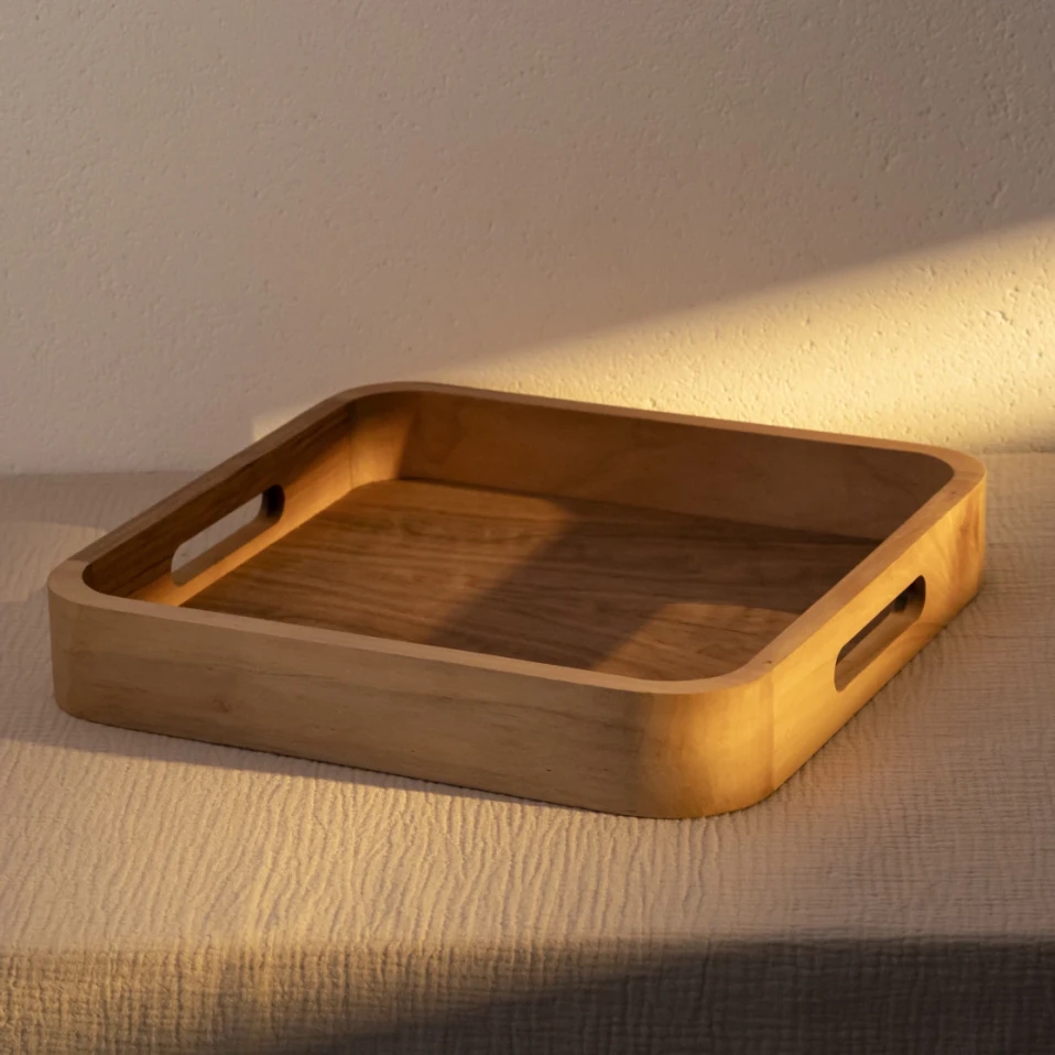 Linn Ceviz Ahşap Tepsi 45x36x6 cm - Qua Home