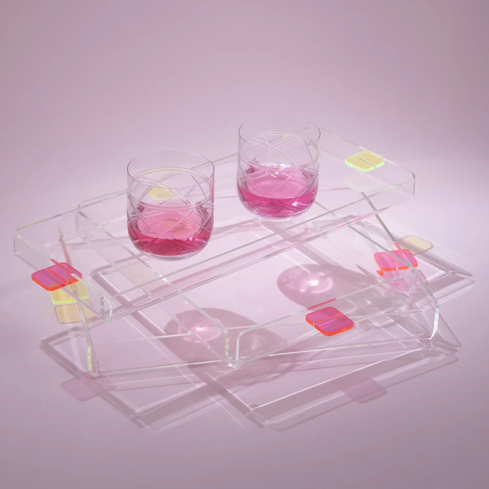 Manta Renkli Kulp Detaylı Pleksi Tepsi 30x22 cm - 5