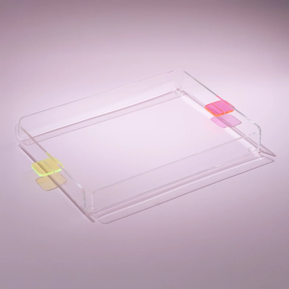 Manta Renkli Kulp Detaylı Pleksi Tepsi 30x22 cm - 1