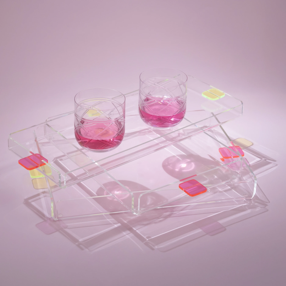 Manta Renkli Kulp Detaylı Pleksi Tepsi 36x26 cm - 5