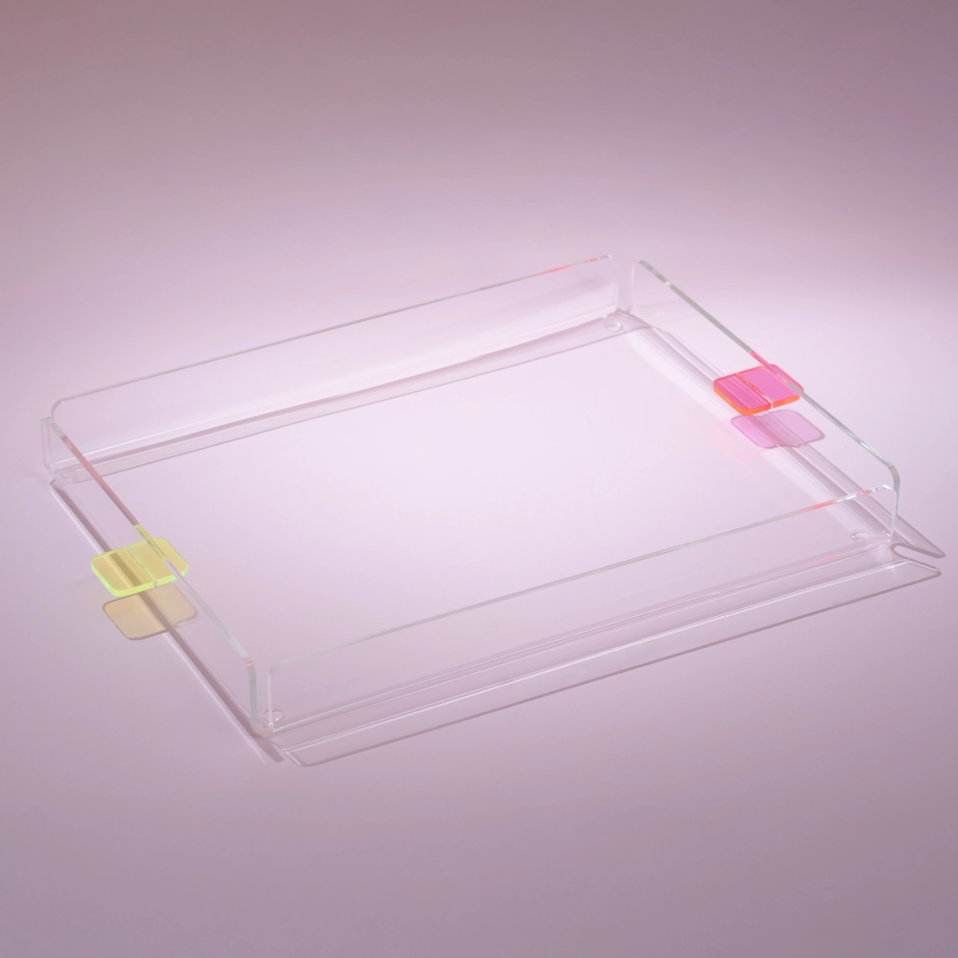 Manta Renkli Kulp Detaylı Pleksi Tepsi 36x26 cm - 1