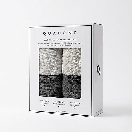 Velune %100 Pamuk 4'lü El Havlusu Antrasit Gri Kutu 30x50 Cm - Qua Home