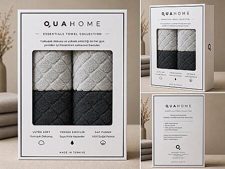 Velune %100 Pamuk 4'lü El Havlusu Antrasit Gri Kutu 30x50 Cm - 2