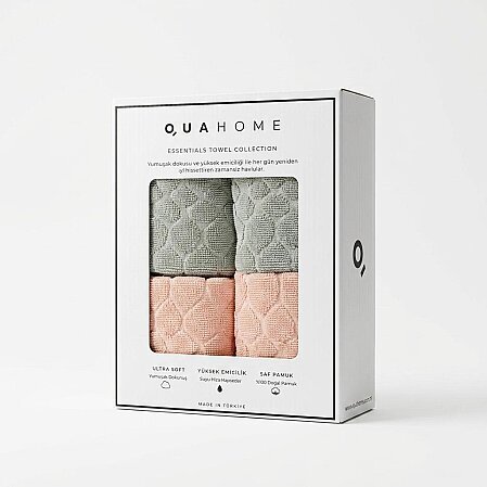 Velune %100 Pamuk 4'lü El Havlusu Gri Pembe Kutu 30x50 Cm - Qua Home