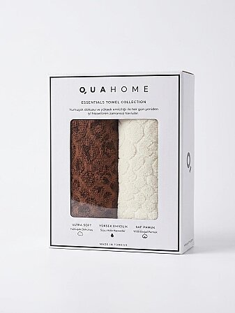 Velune %100 Pamuk 2'li Yüz Havlusu Kahve Ekru Kutu 50x80 Cm - Qua Home