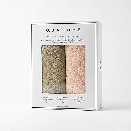 Velune %100 Pamuk 2'li Yüz Havlusu Pembe Bej Kutu 50x80 Cm - Qua Home