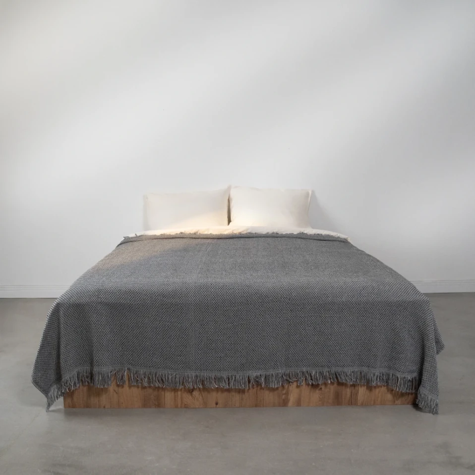 Curly Çift Kişilik Battaniye Siyah Gri 200x220 cm - Qua Home