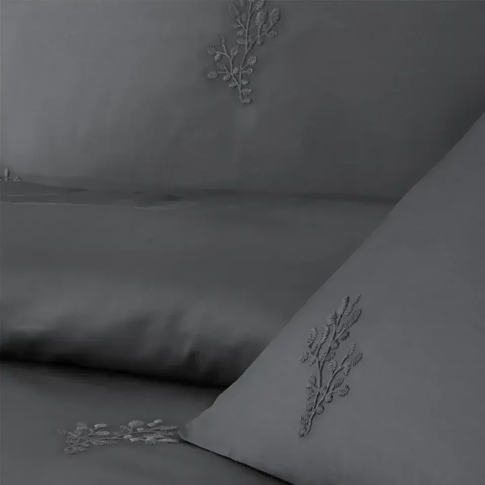 Carmen 300 Tc Pamuk Saten Nakışlı Çift Kişilik Nevresim Seti Gri - 2