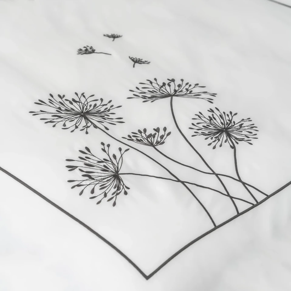 Gloria 300 Tc Pamuk Saten Nakışlı Çift Kişilik Nevresim Seti Beyaz Antrasit - 4