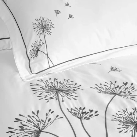 Gloria 300 Tc Pamuk Saten Nakışlı Çift Kişilik Nevresim Seti Beyaz Antrasit - 2