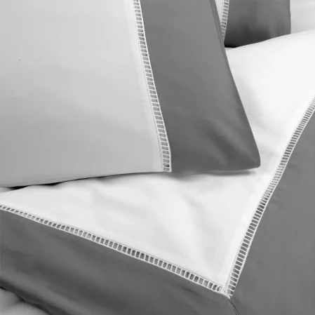 Loren 300 Tc Pamuk Saten Aksesuarlı Çift Kişilik Nevresim Takımı Beyaz Gri - 2