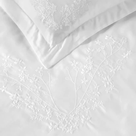 Milo 300 Tc Pamuk Saten Nakışlı ve Ajurlu Çift Kişilik Nevresim Seti Beyaz - 2