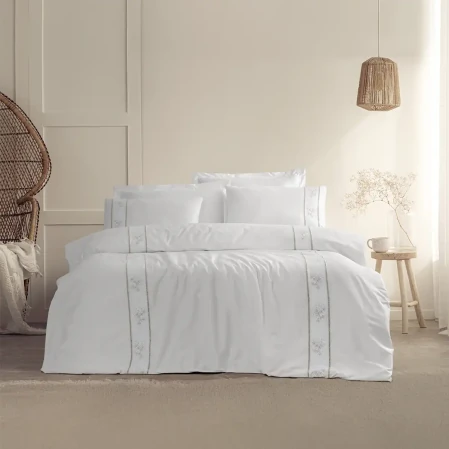 Grace 300 Tc Pamuk Perkal Nakışlı ve Ajurlu King Size Nevresim Seti Vizon - 1