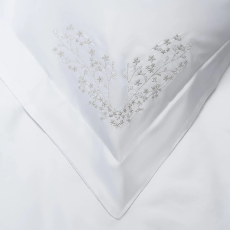 Milo 300 Tc Pamuk Saten Nakışlı ve Ajurlu King Size Nevresim Seti Beyaz Gri - 4