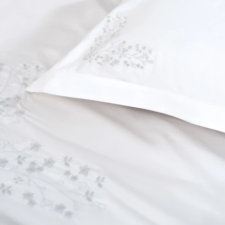 Milo 300 Tc Pamuk Saten Nakışlı ve Ajurlu King Size Nevresim Seti Beyaz Gri - 5