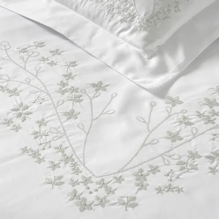 Milo 300 Tc Pamuk Saten Nakışlı ve Ajurlu King Size Nevresim Seti Beyaz Gri - 2