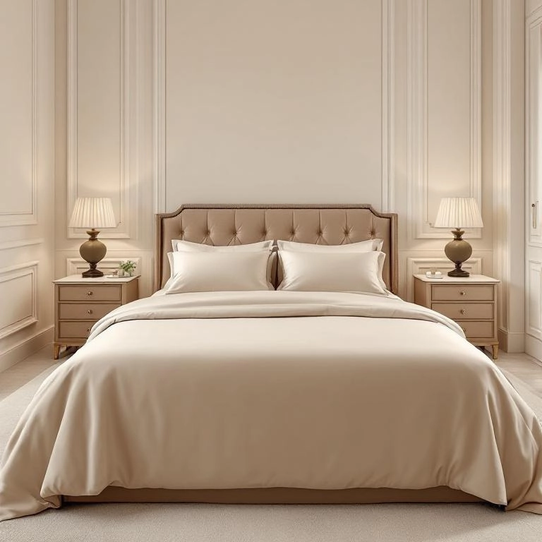 Soho 200 TC Pamuk Perkal King Size Nevresim Seti Bej - Qua Home