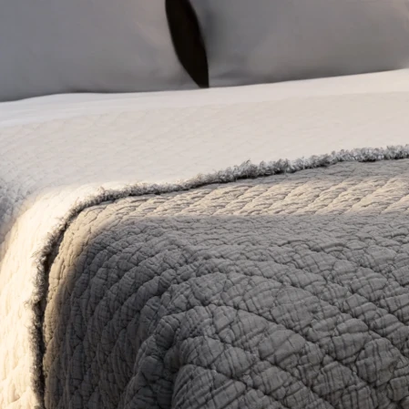 Jade Müslin Ekstra Dolgulu Çift Kişilik Yatak Örtüsü Antrasit 230x240 cm - 2