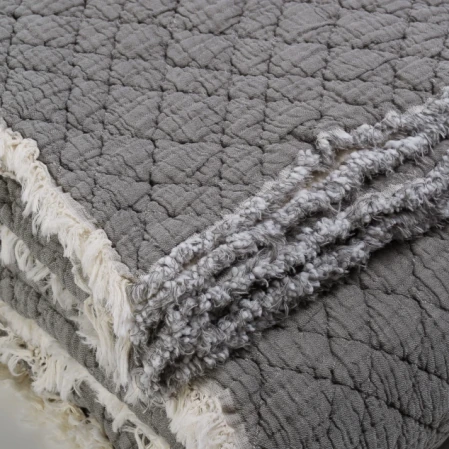 Jade Müslin Ekstra Dolgulu Çift Kişilik Yatak Örtüsü Antrasit 230x240 cm - 4