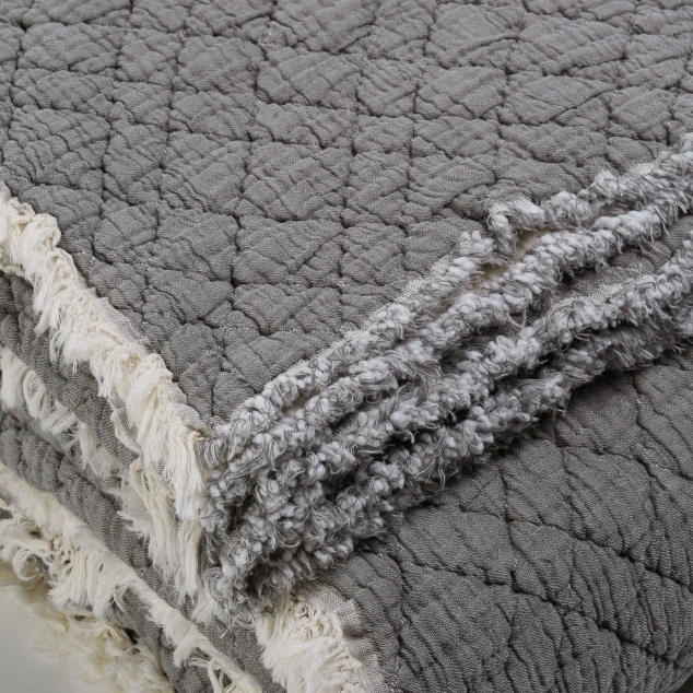 Jade Müslin Ekstra Dolgulu Çift Kişilik Yatak Örtüsü Antrasit 230x240 cm - 4