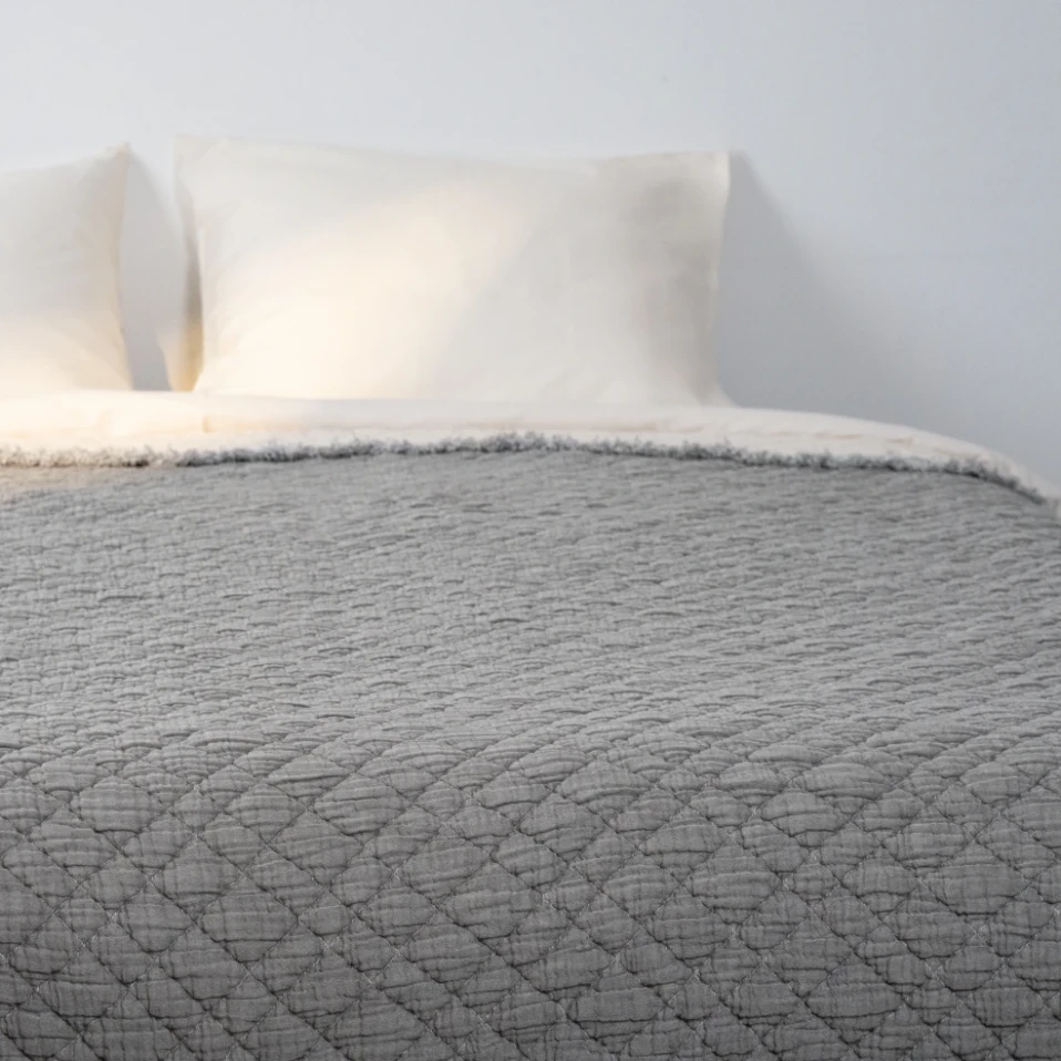 Jade Müslin Ekstra Dolgulu Çift Kişilik Yatak Örtüsü Antrasit 230x240 cm - 5