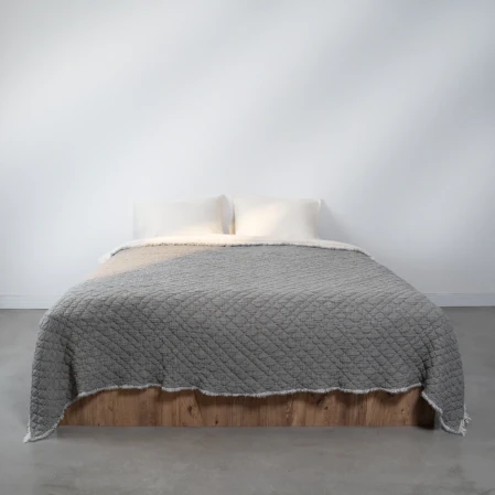 Jade Müslin Ekstra Dolgulu Çift Kişilik Yatak Örtüsü Antrasit 230x240 cm - 1